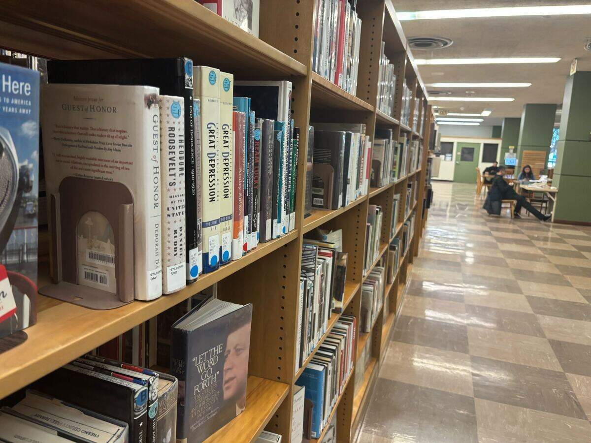Library-goers read near the stacks at the Fresno County Central Library on Mariposa Street in downtown Fresno on Thursday, Feb. 5, 2026.